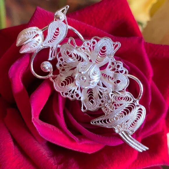STERLING SILVER 925 FILIGREE FLORAL GORGEOUS PIN​​ - Picture 6 of 7